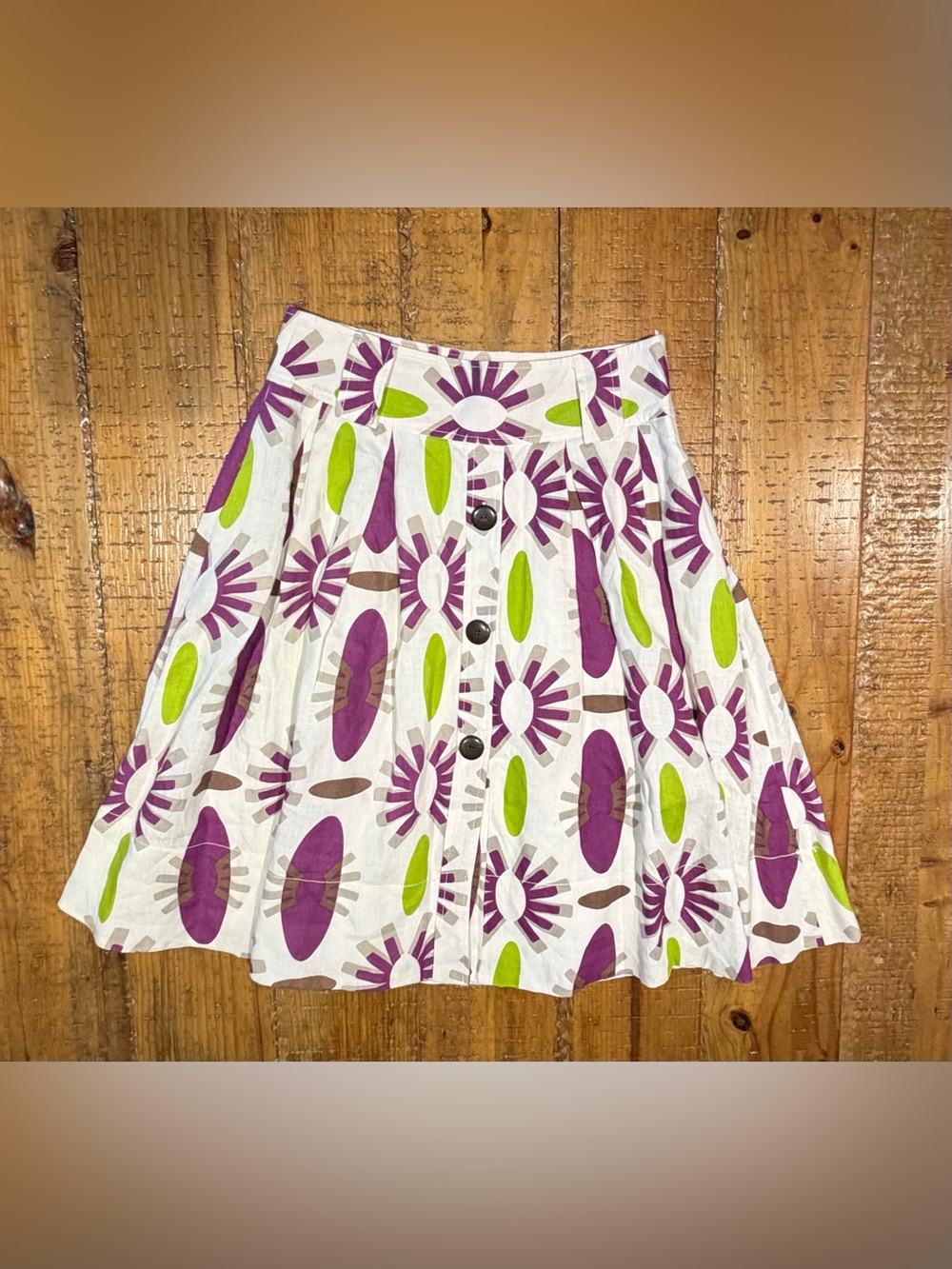 Zara White Cotton Skirt with Purple & Lime Sunburst Print